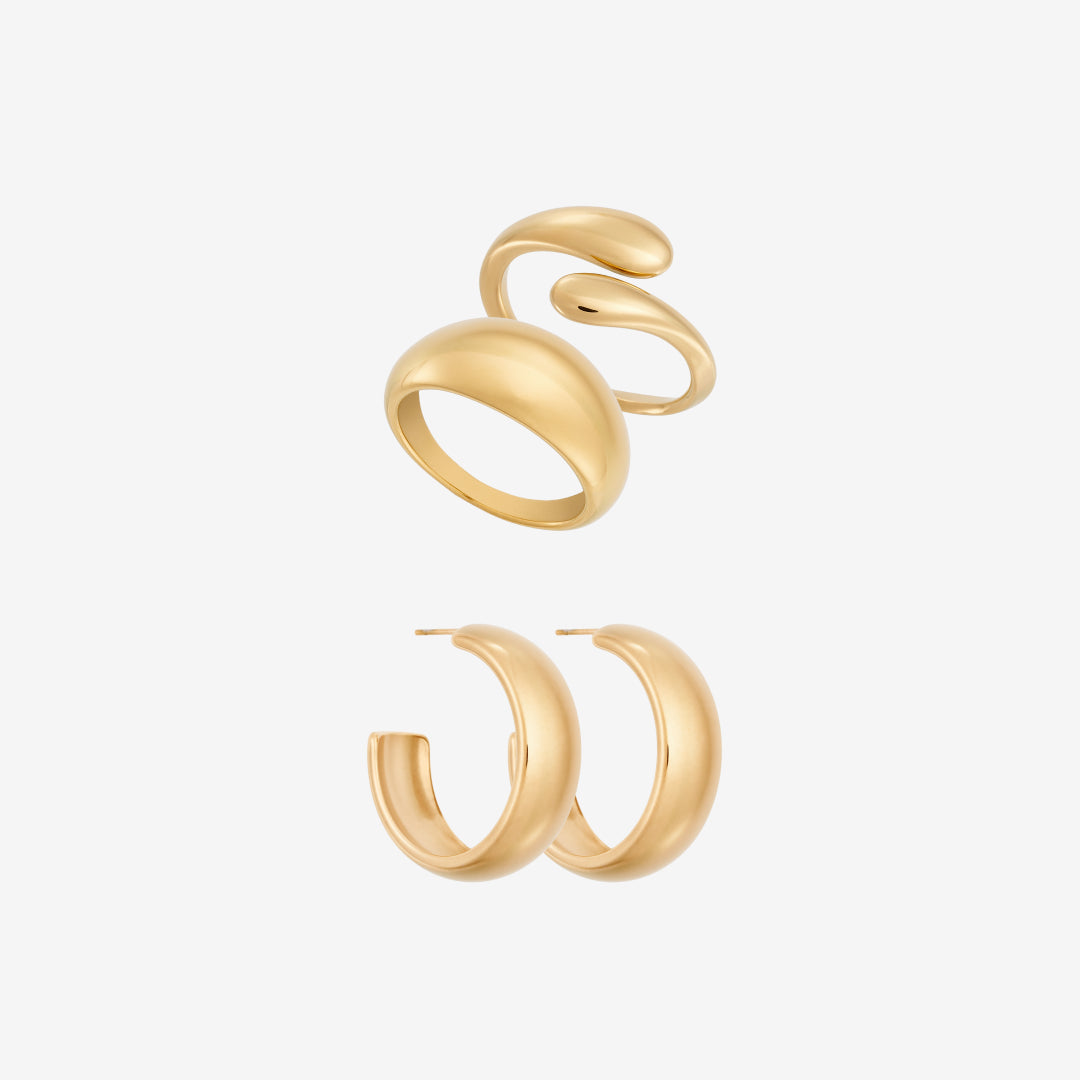 Classic Chunky Set: 2 ringen & 1 oorbel