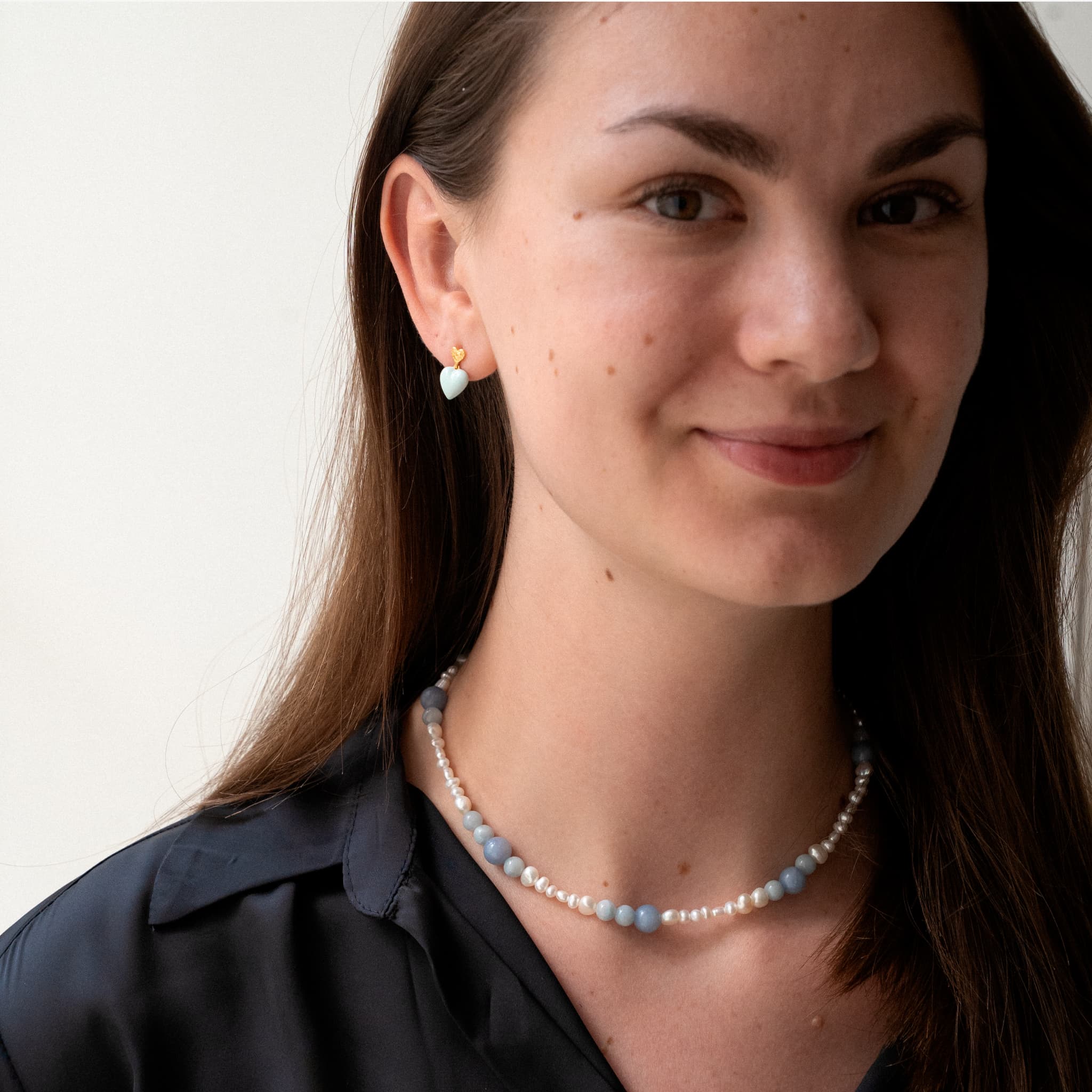 Blauw Hart Stud Verguld