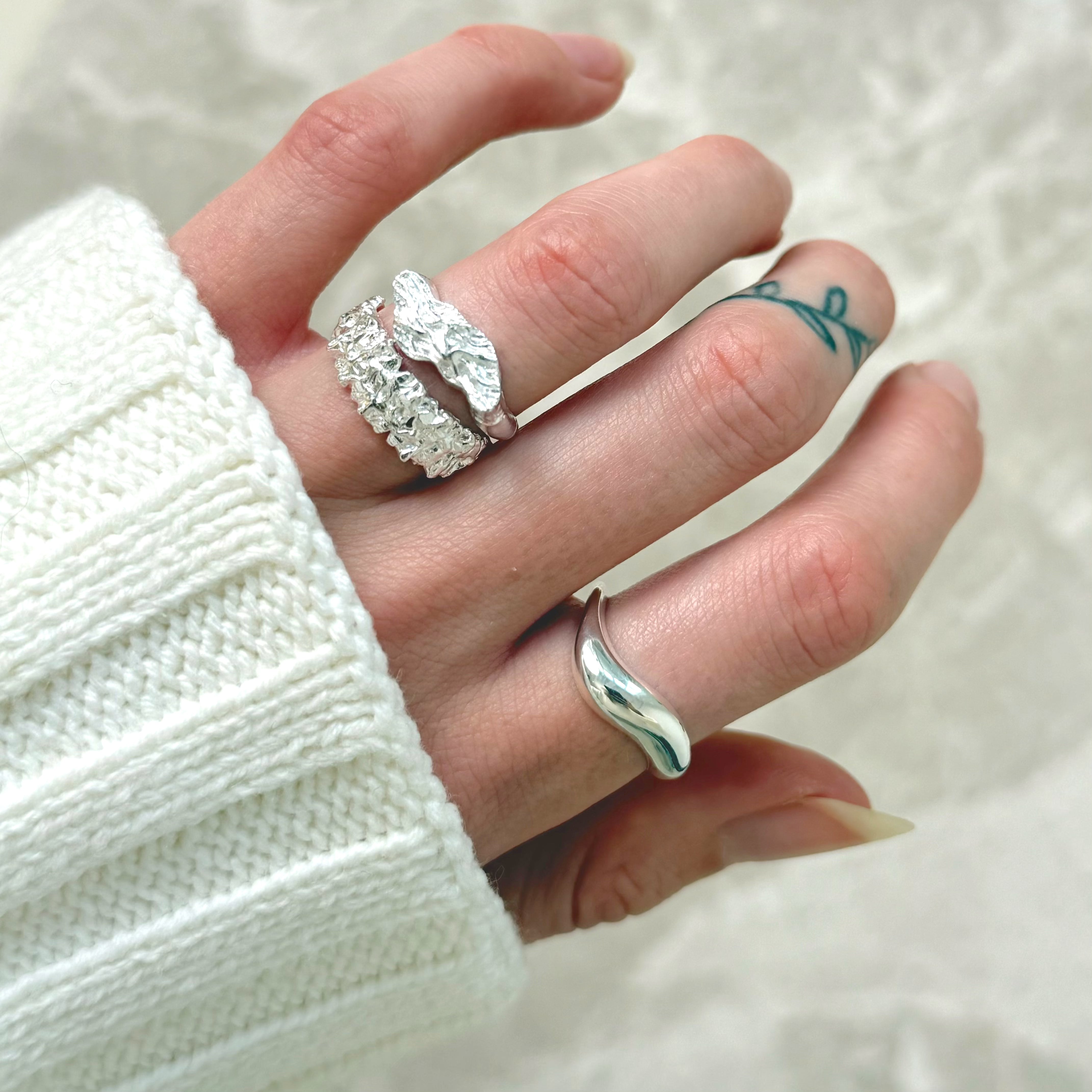 Wave en Chunky Set: 2 ringen & 1 øring