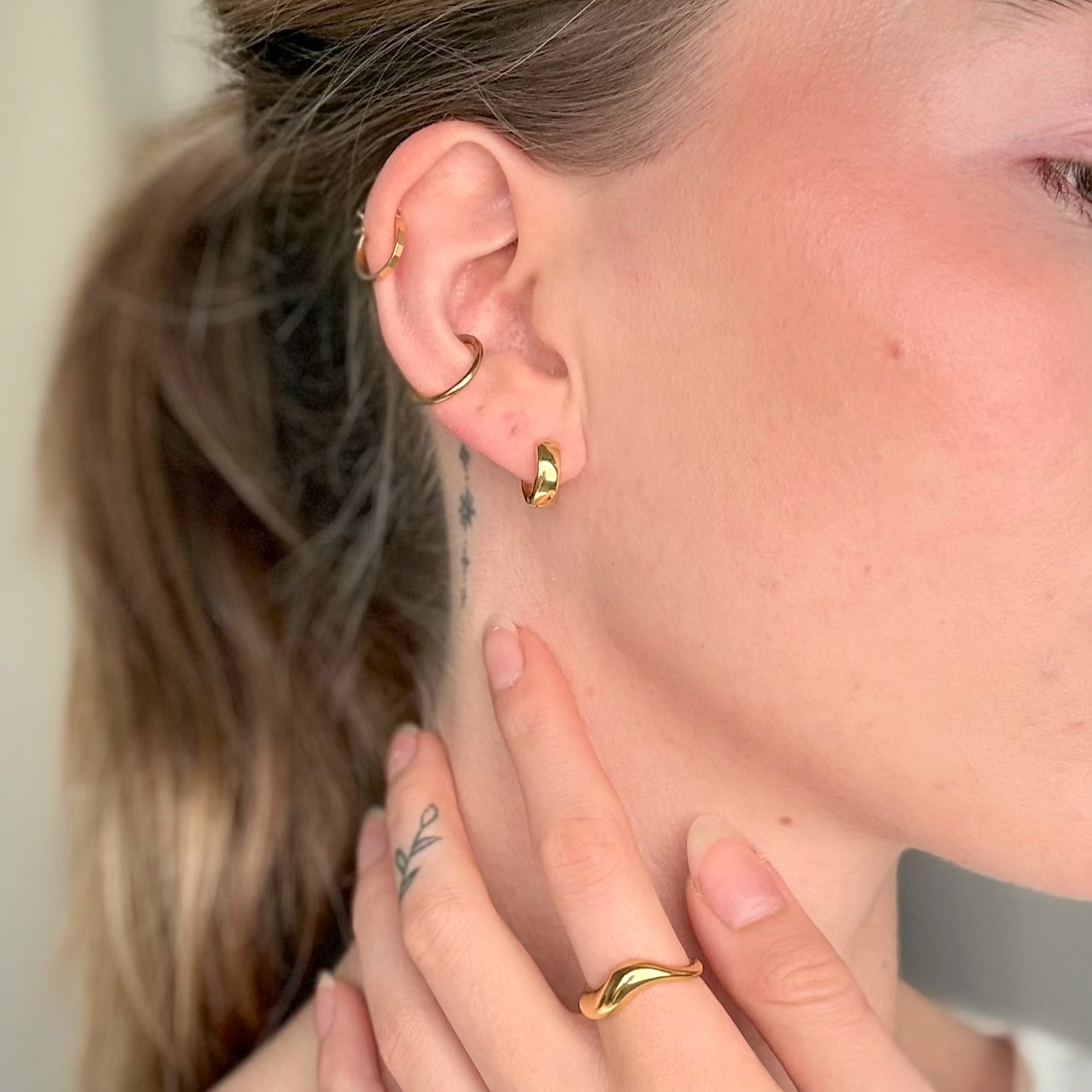 Wave en Chunky Set: 2 ringen & 1 øring
