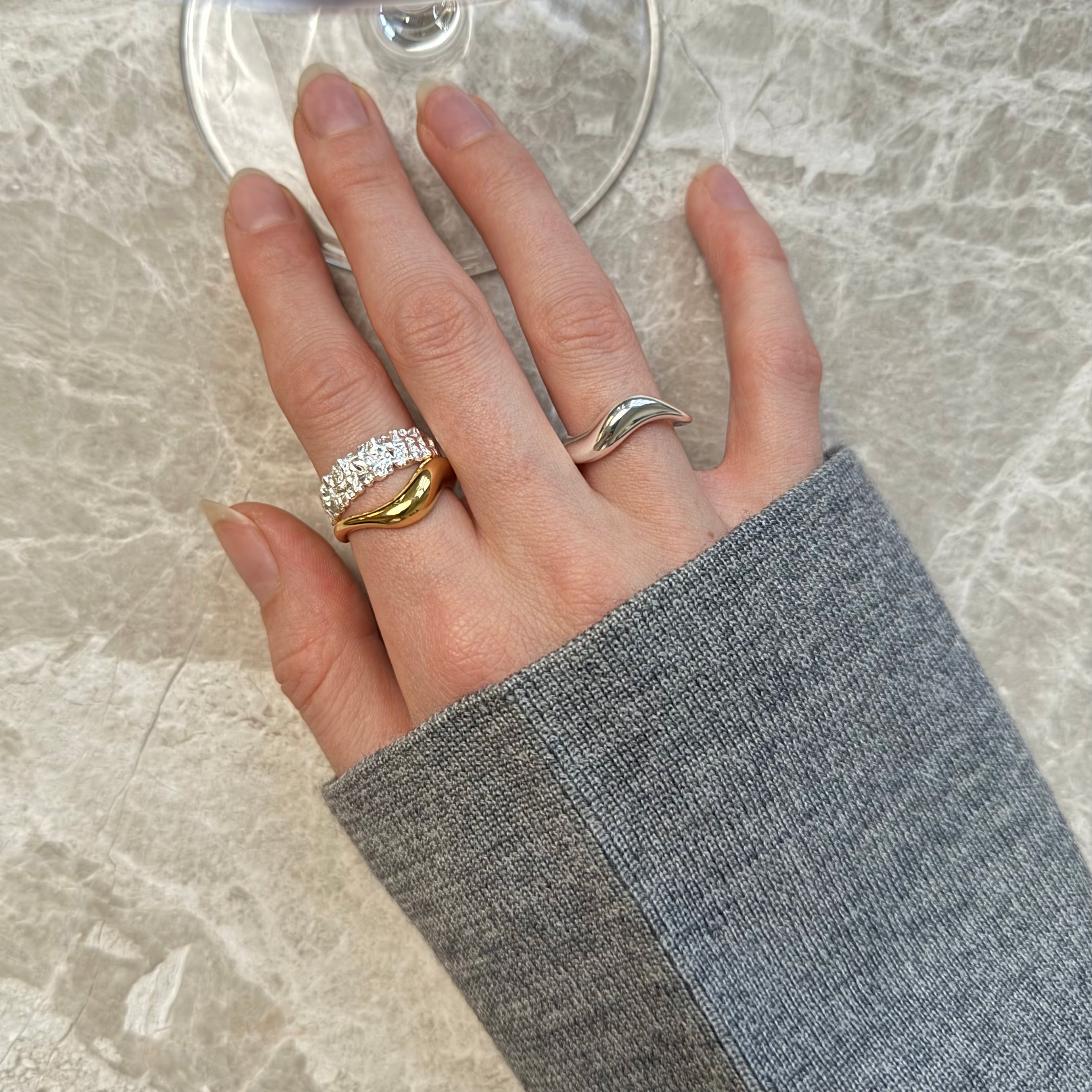 Ekko Wave Chunky Ring Zilver