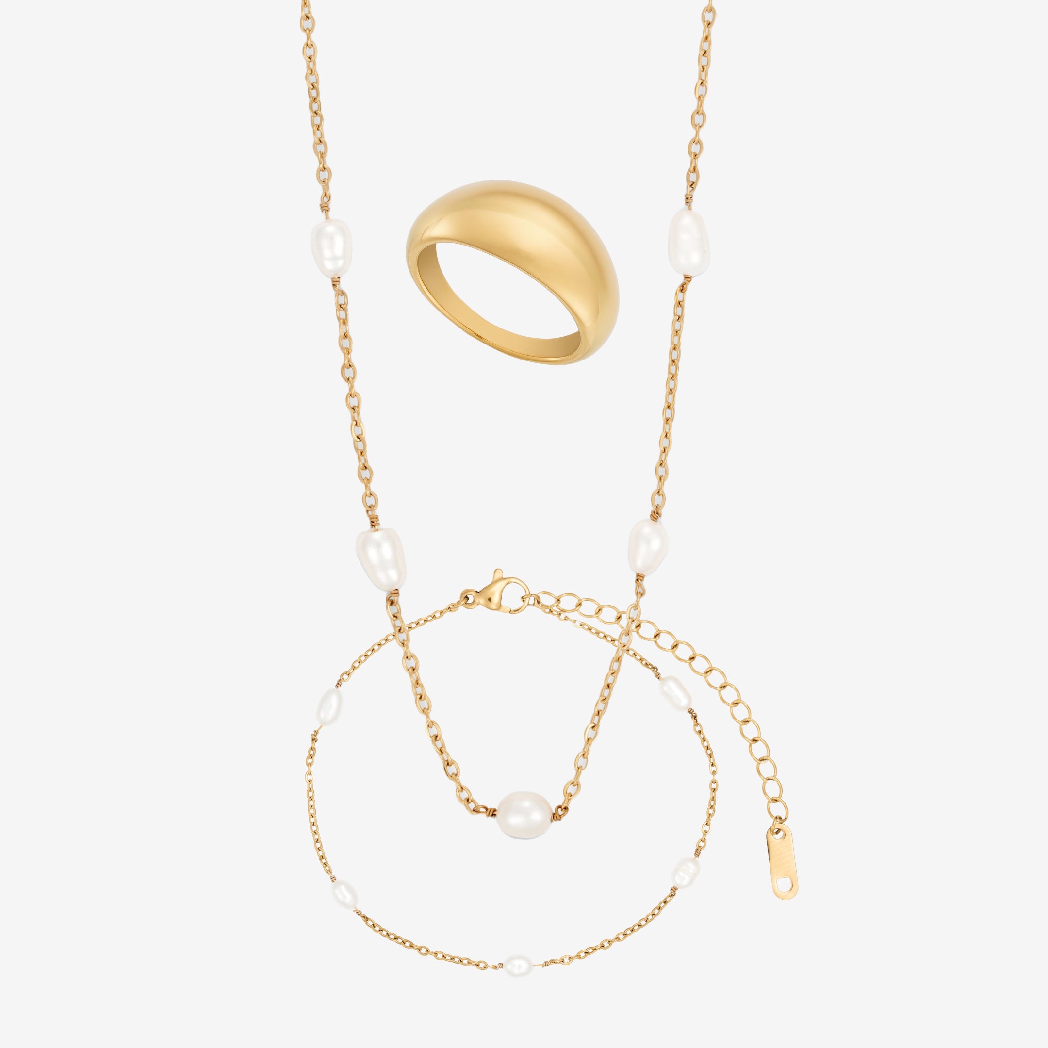 Parel Chunky Set: 1 ring, 1 armband & 1 ketting
