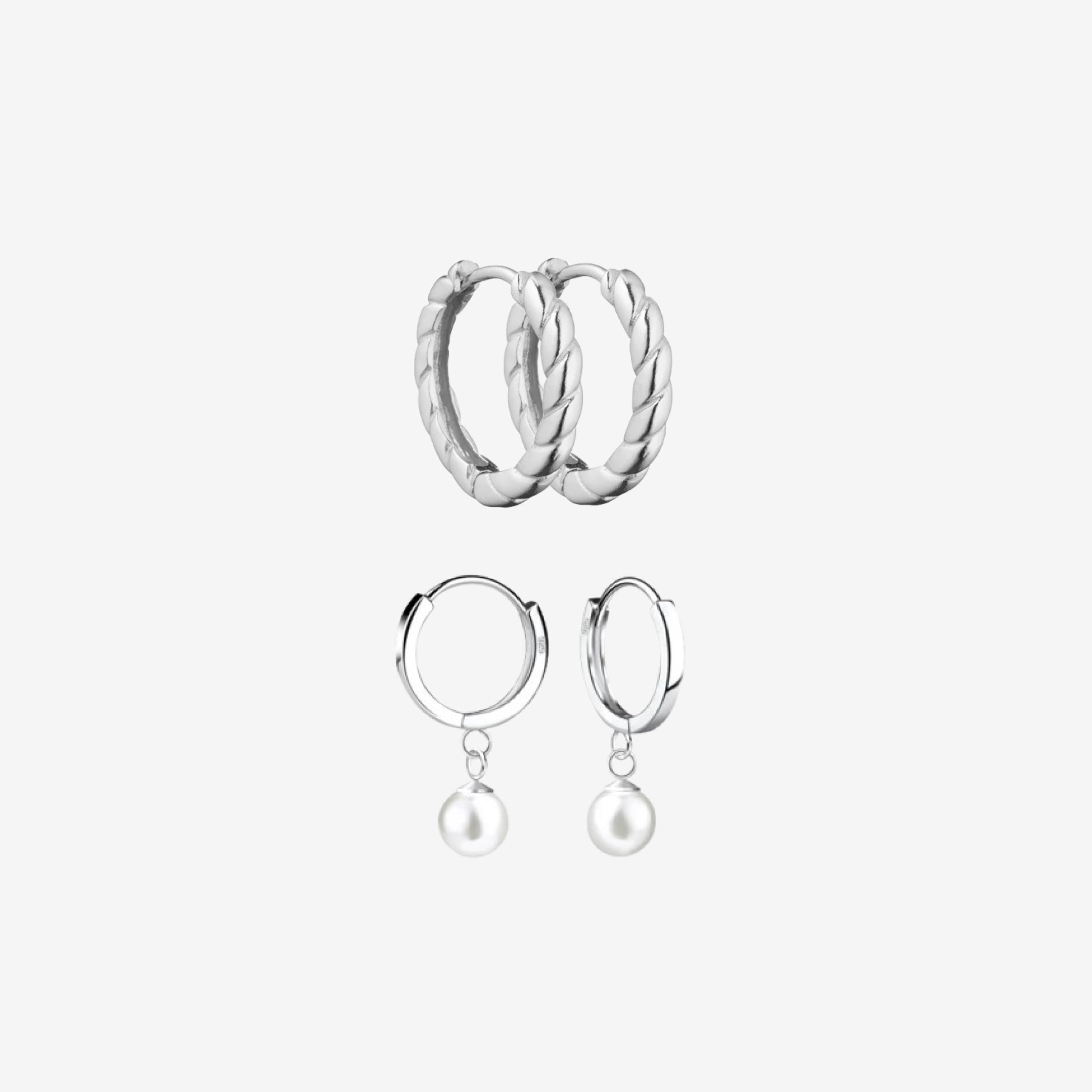 Parel en Gedraaide Set: 2 oorbellen