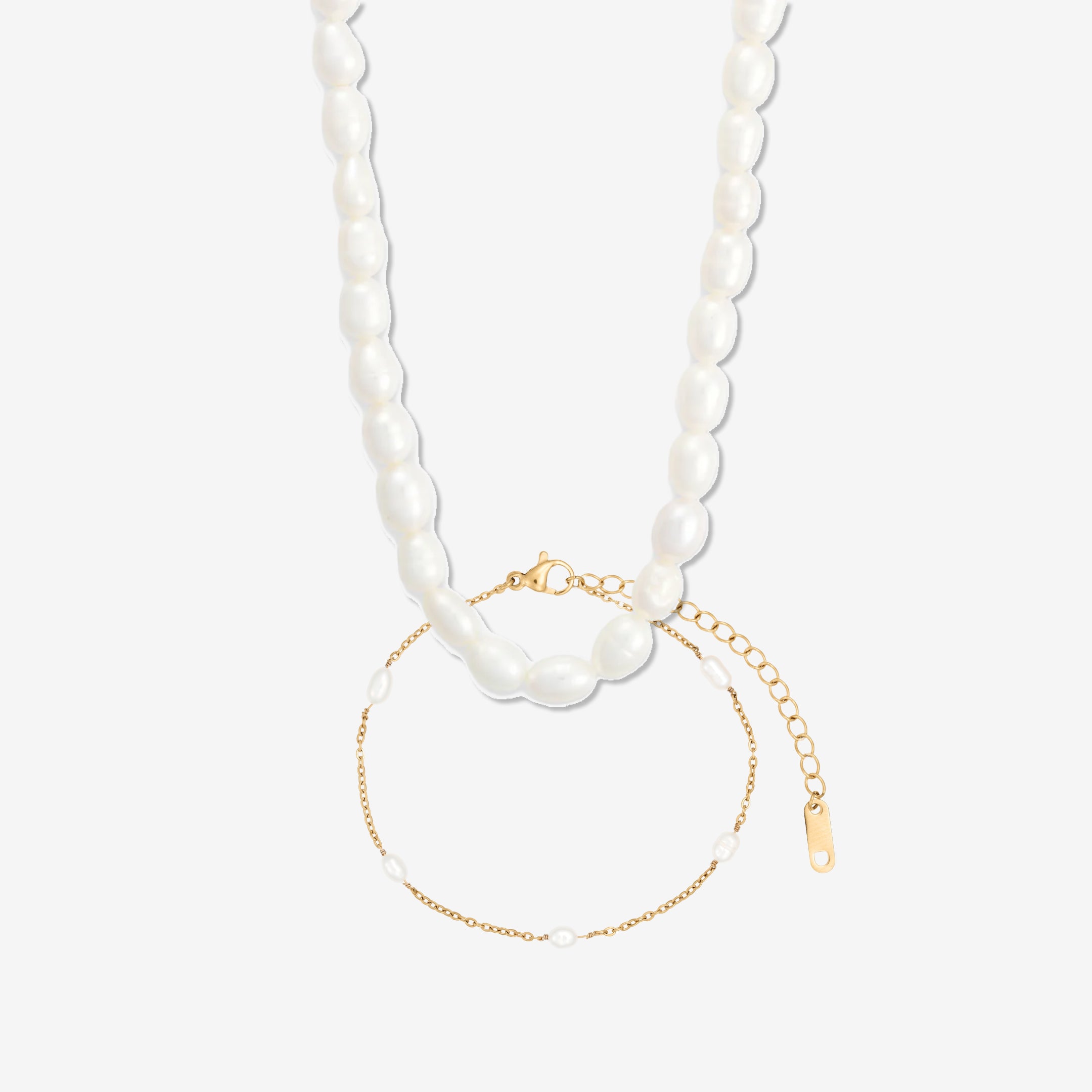 Eenvoudig Parel Set: 1 ketting & 1 armband