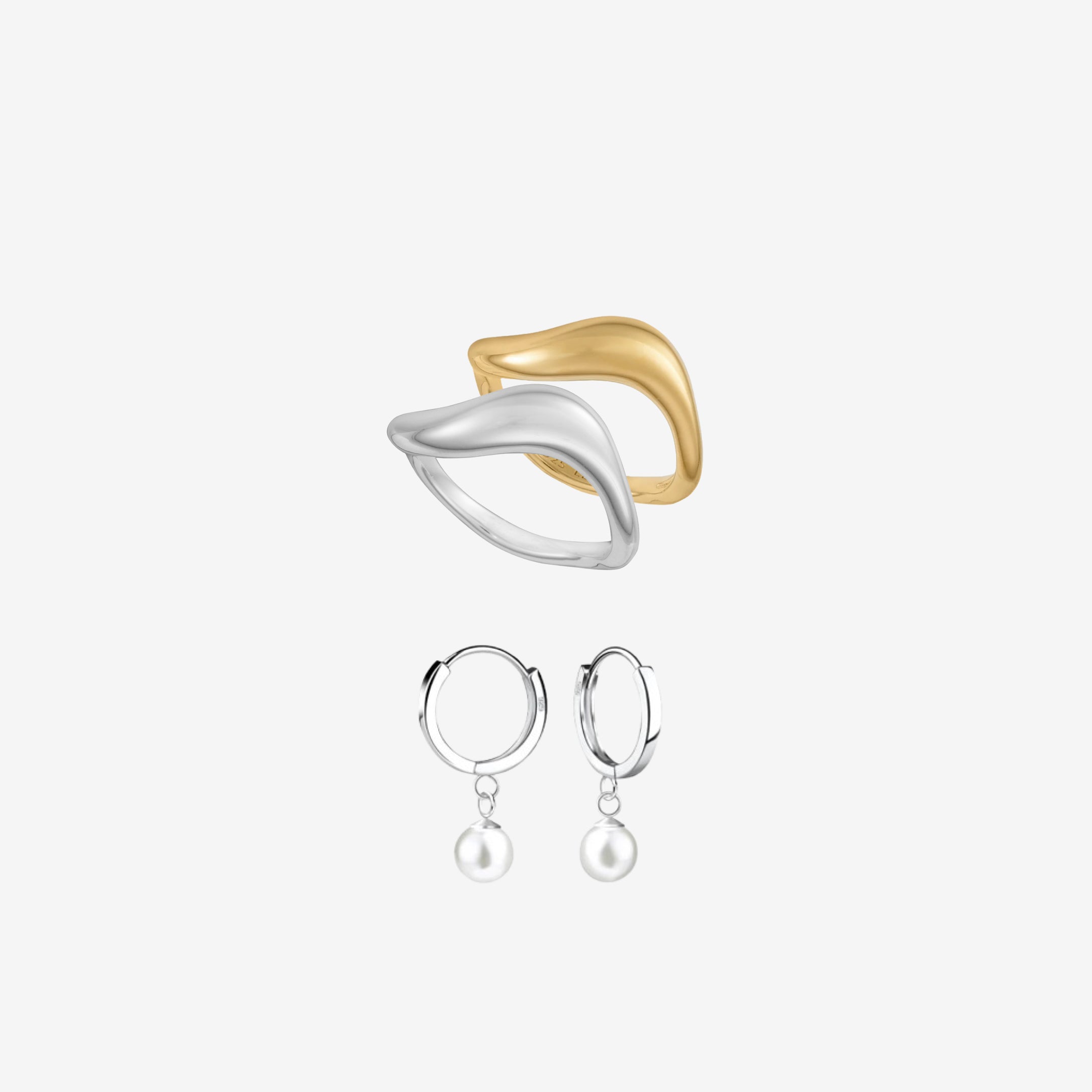Golf en Parels Set: 2 ringen & 1 oorbel