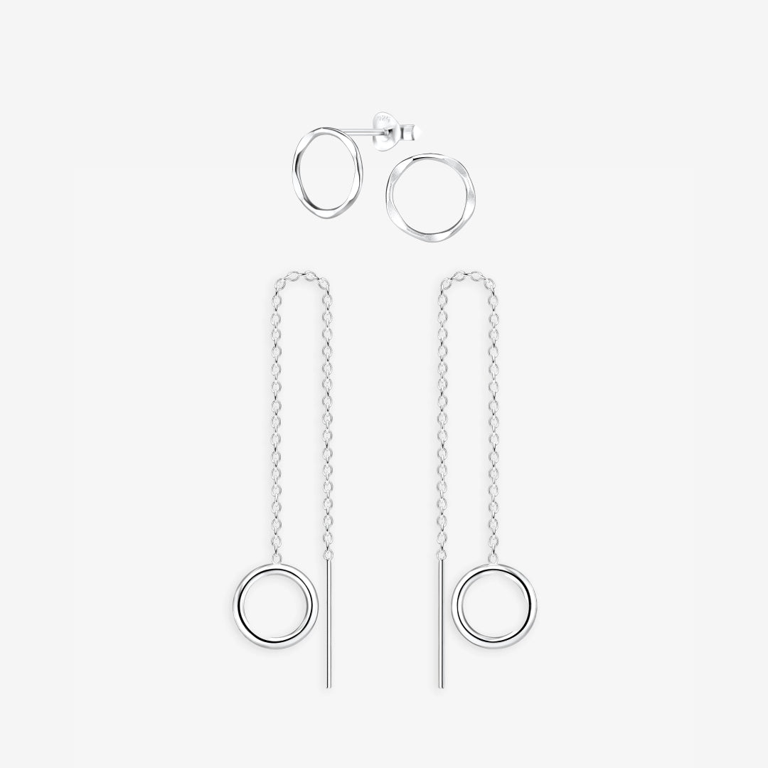 Cirkel Oorbellen Set Zilver