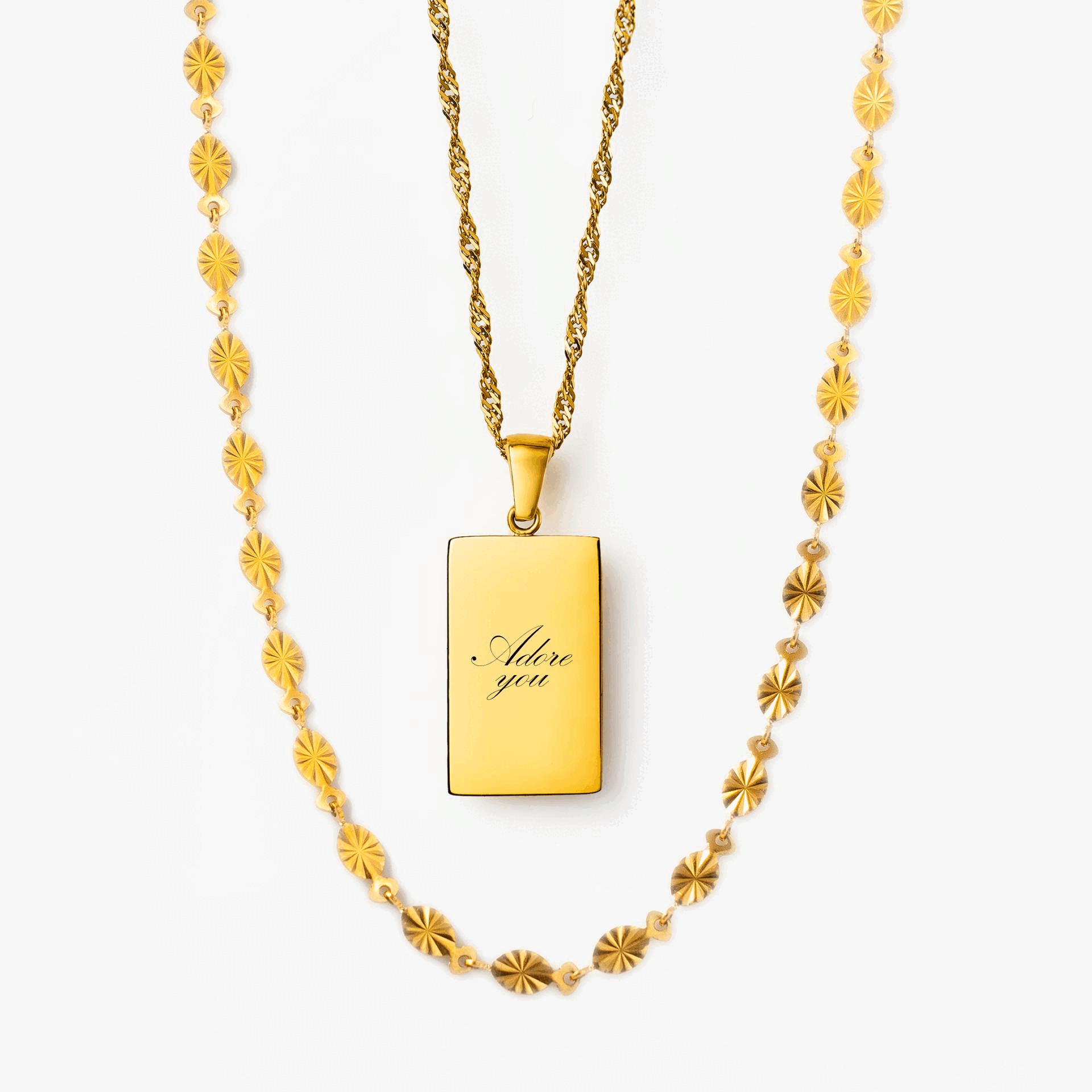 Zon Vierkant met gravure & Zon Ketting Set