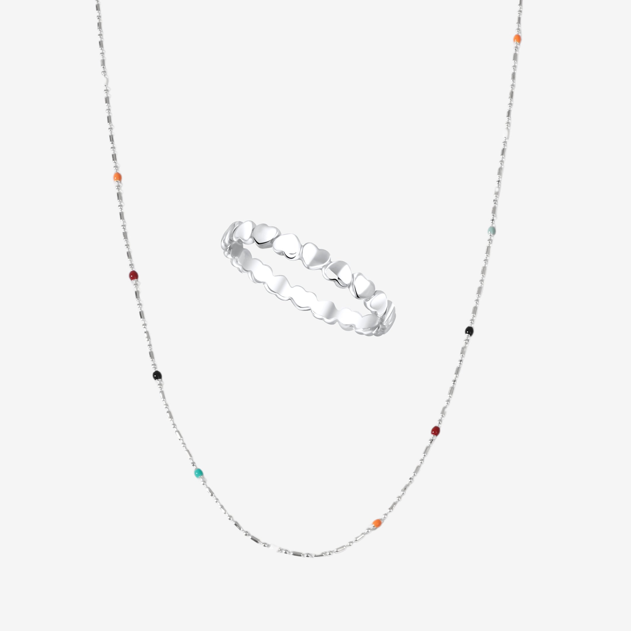 Hart Streep Dot Zilver Set