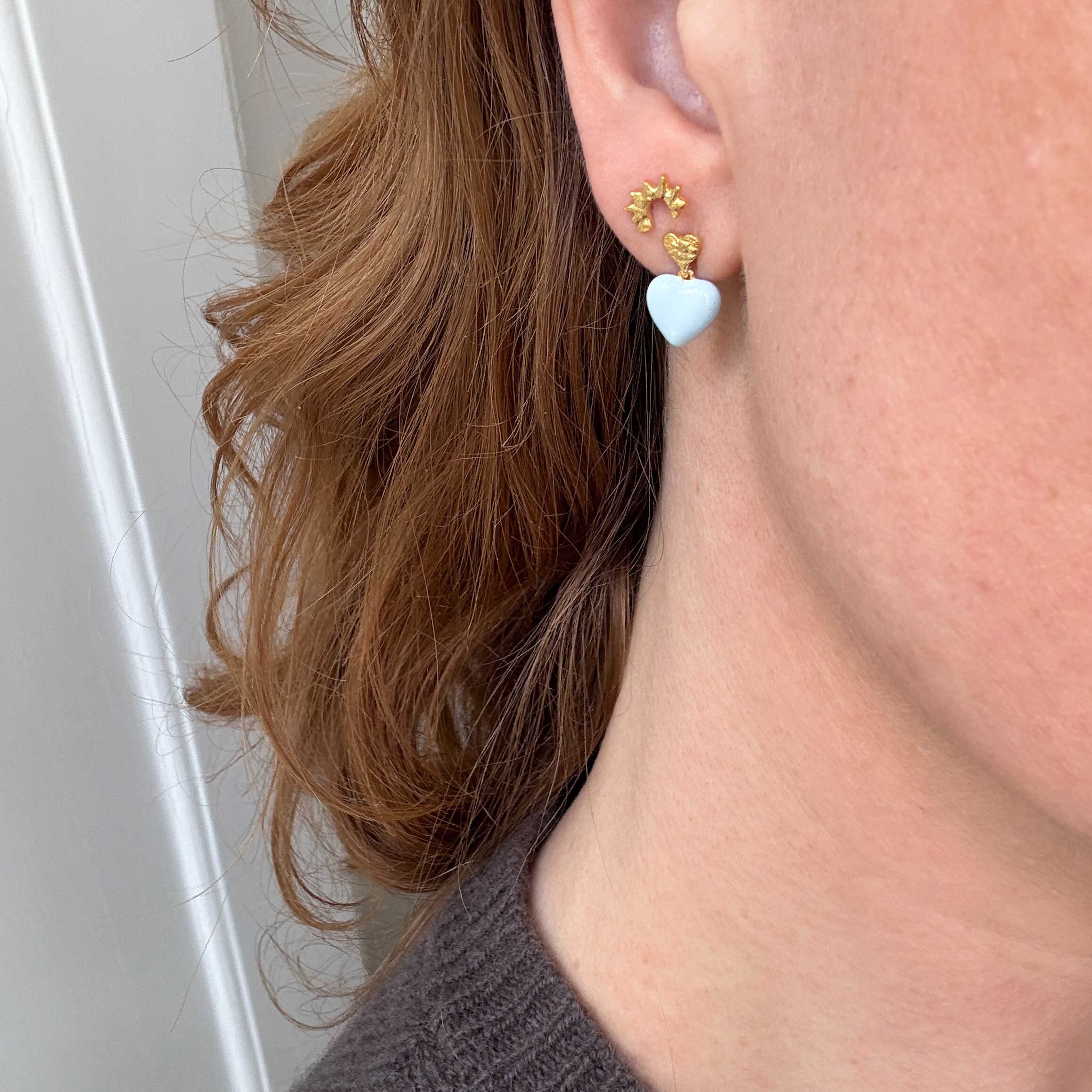 Blauw Hart Stud Verguld