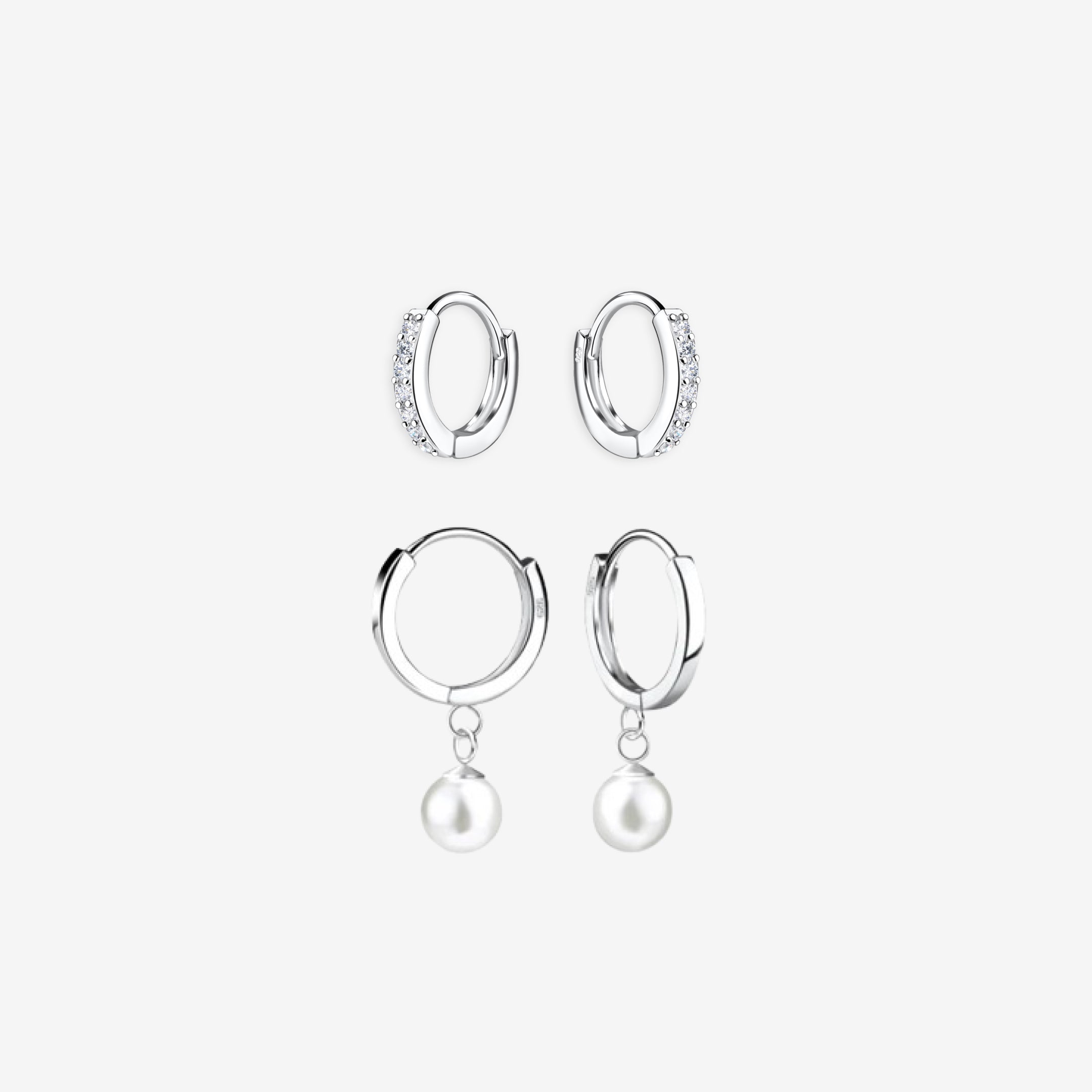 Kristal Parels Hoop Zilver Set