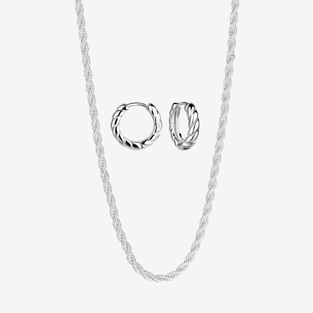 Gedraaide Touw Set: 1 oorbel & 1 ketting