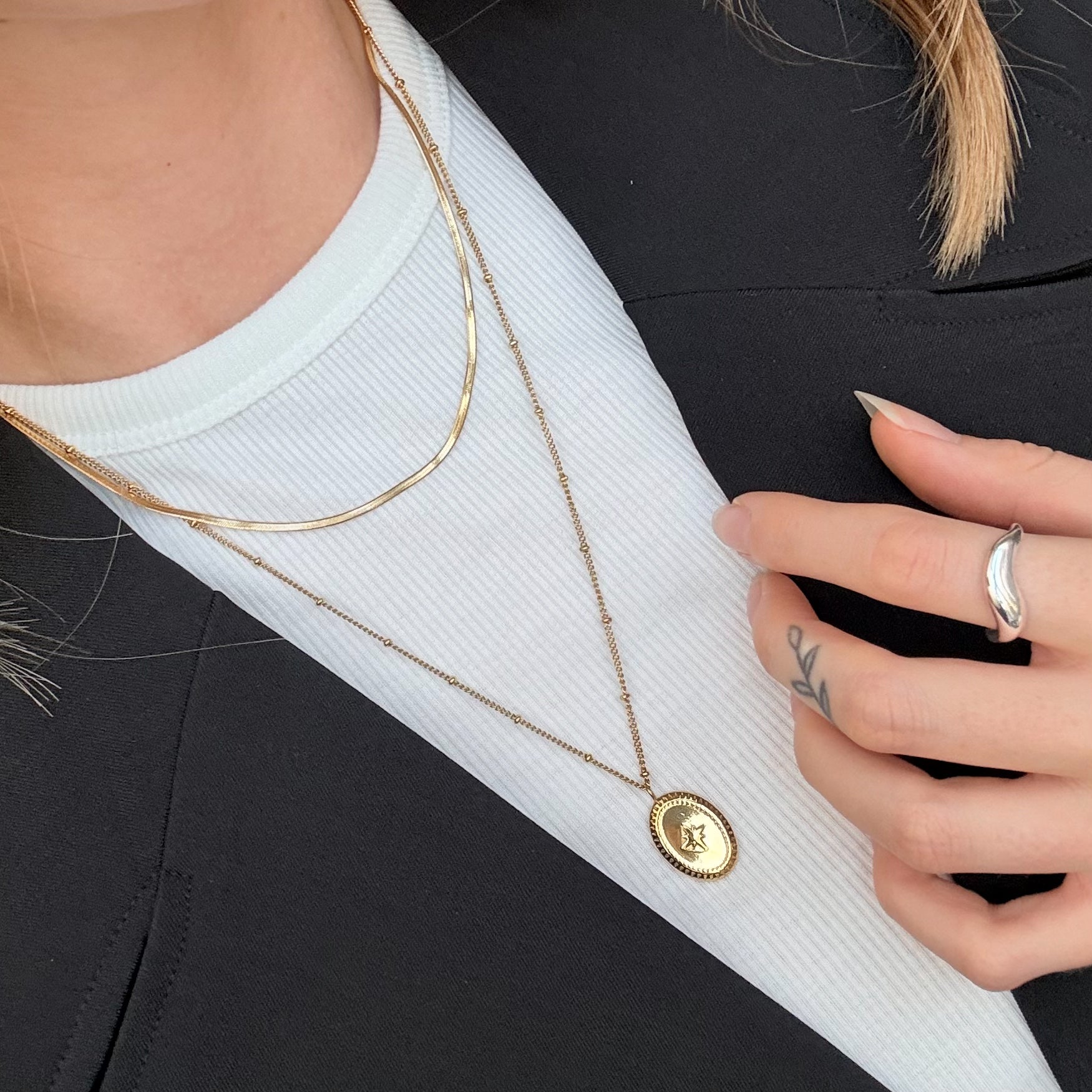 Dubbele Ketting - Plat + Embleem met gravure