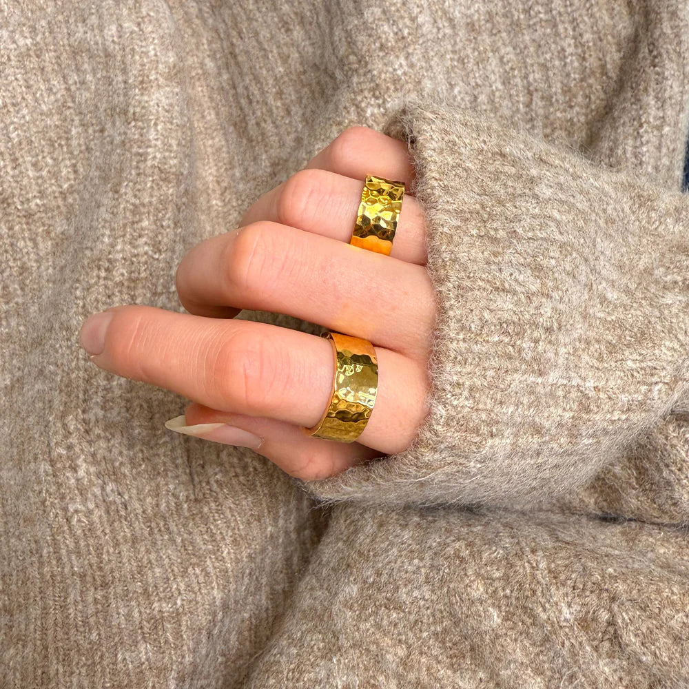 Classic Eenvoudig en Gehamerd Ringen Set: 3 ringen