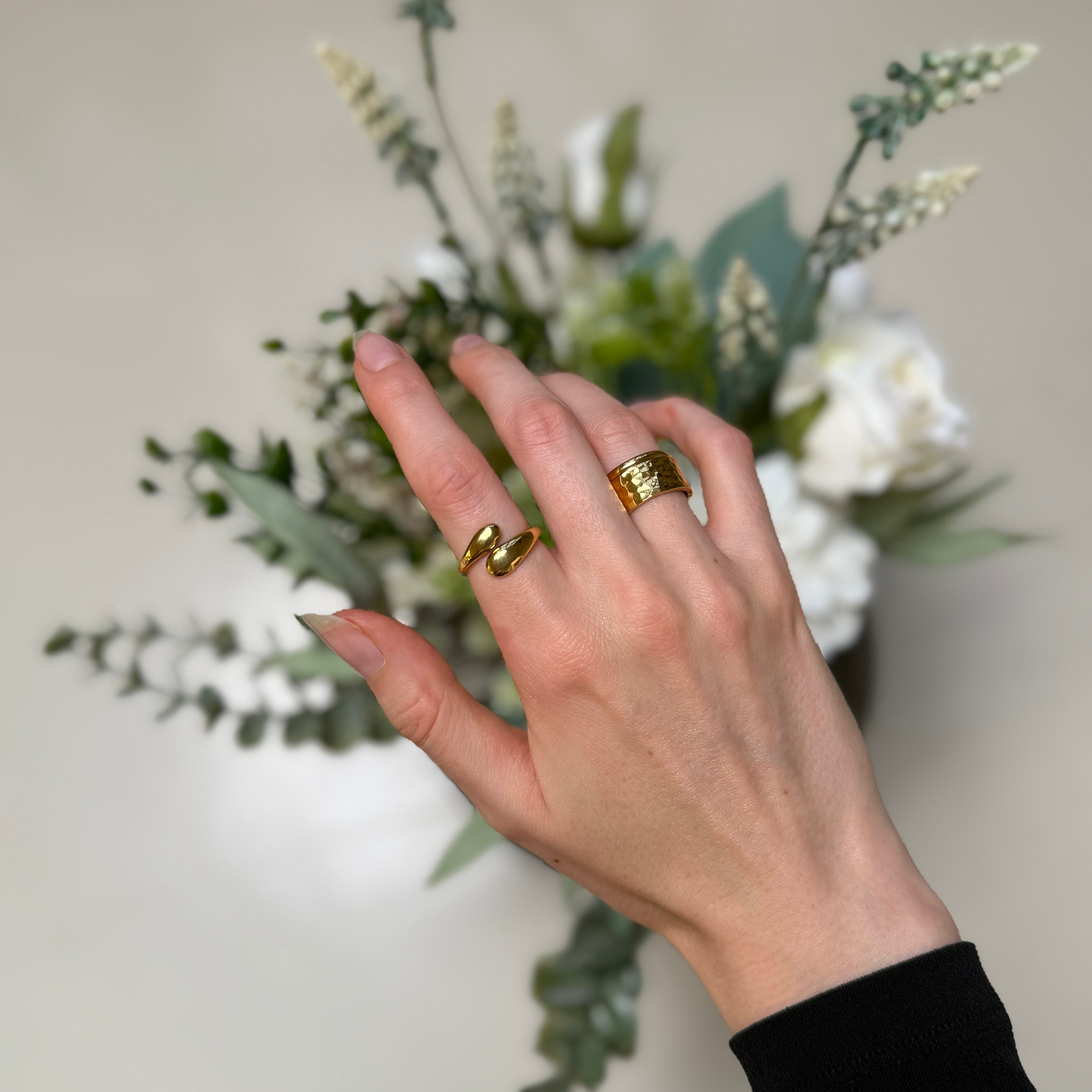 Classic Eenvoudig en Gehamerd Ringen Set: 3 ringen