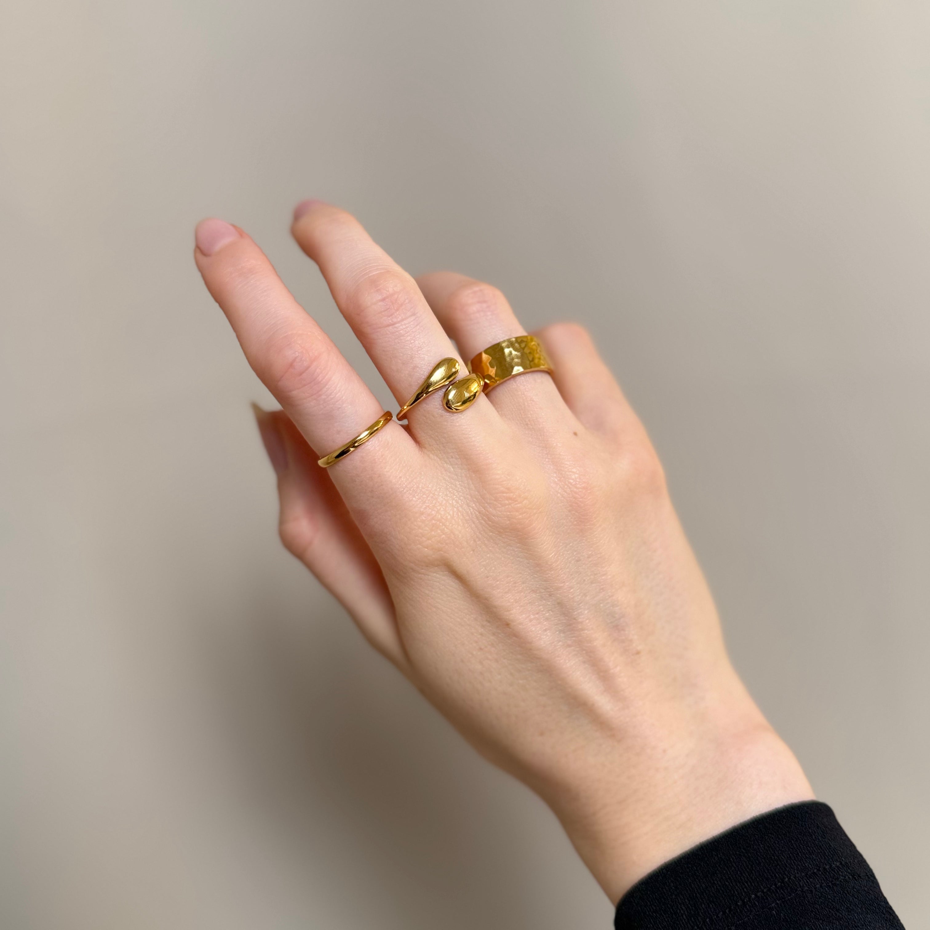 Classic Eenvoudig en Gehamerd Ringen Set: 3 ringen