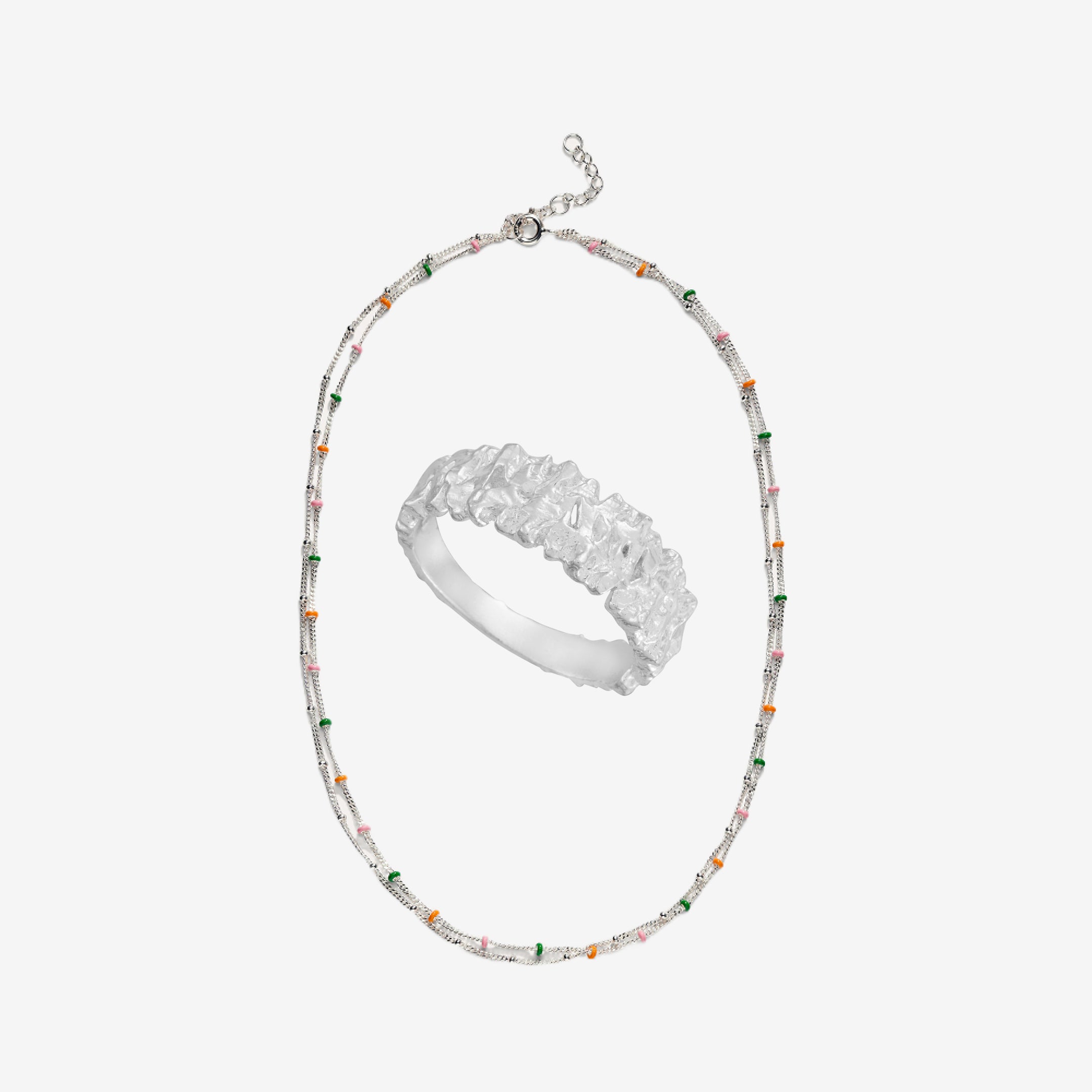 Multi Dot en Hamerd Zilver Set