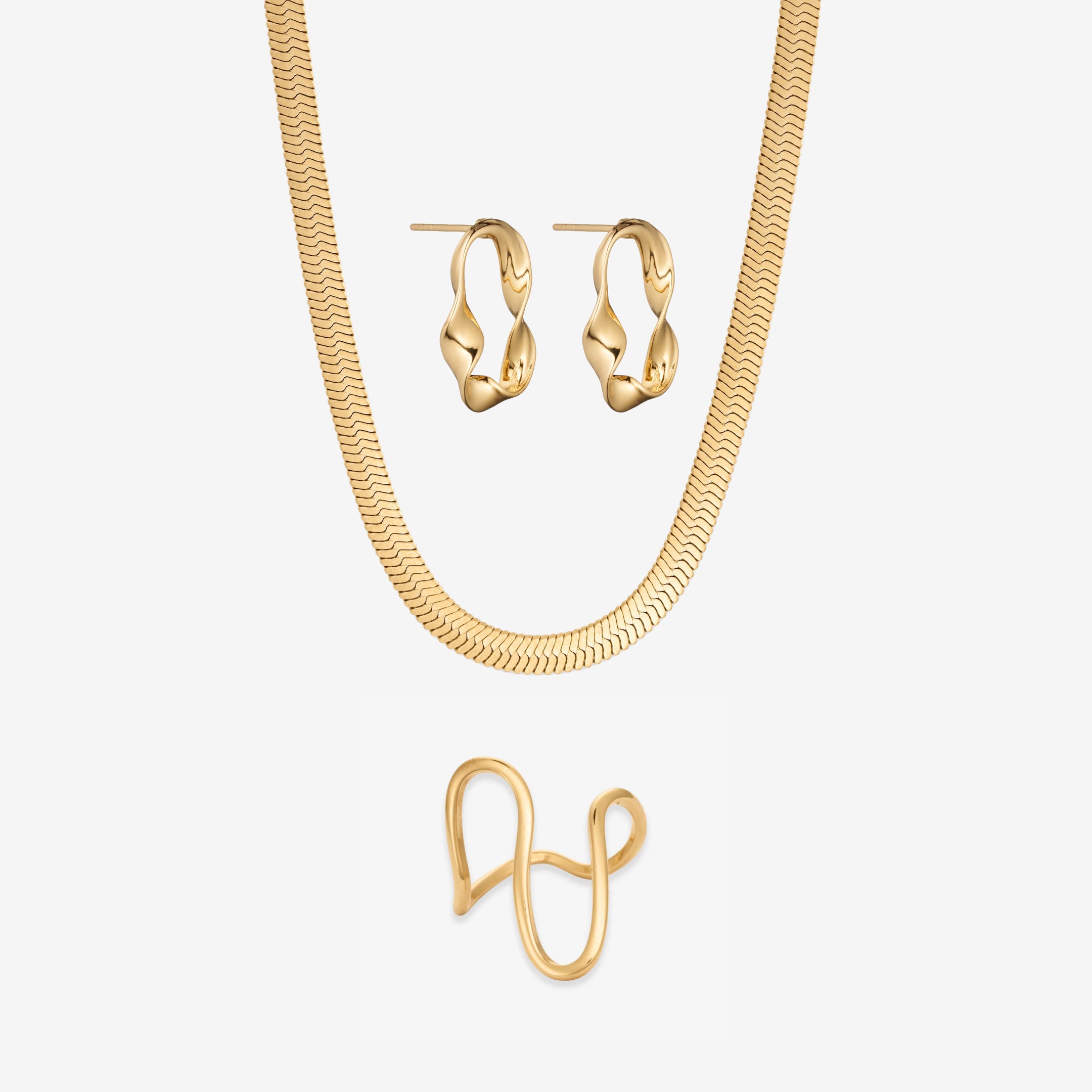 Golf en Slang Set: 1 ketting, 1 oorbel & 1 ring