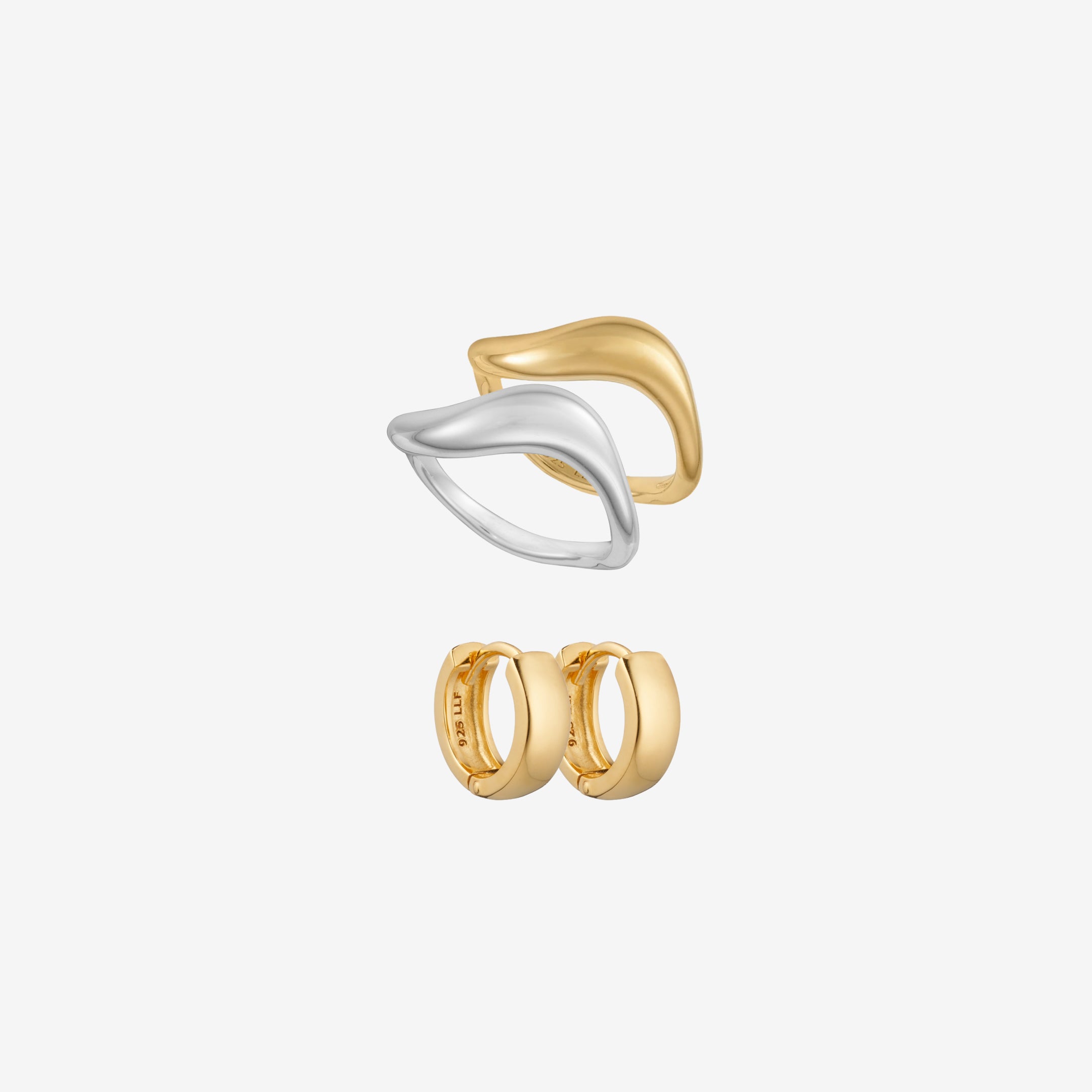 Wave en Chunky Set: 2 ringen & 1 øring