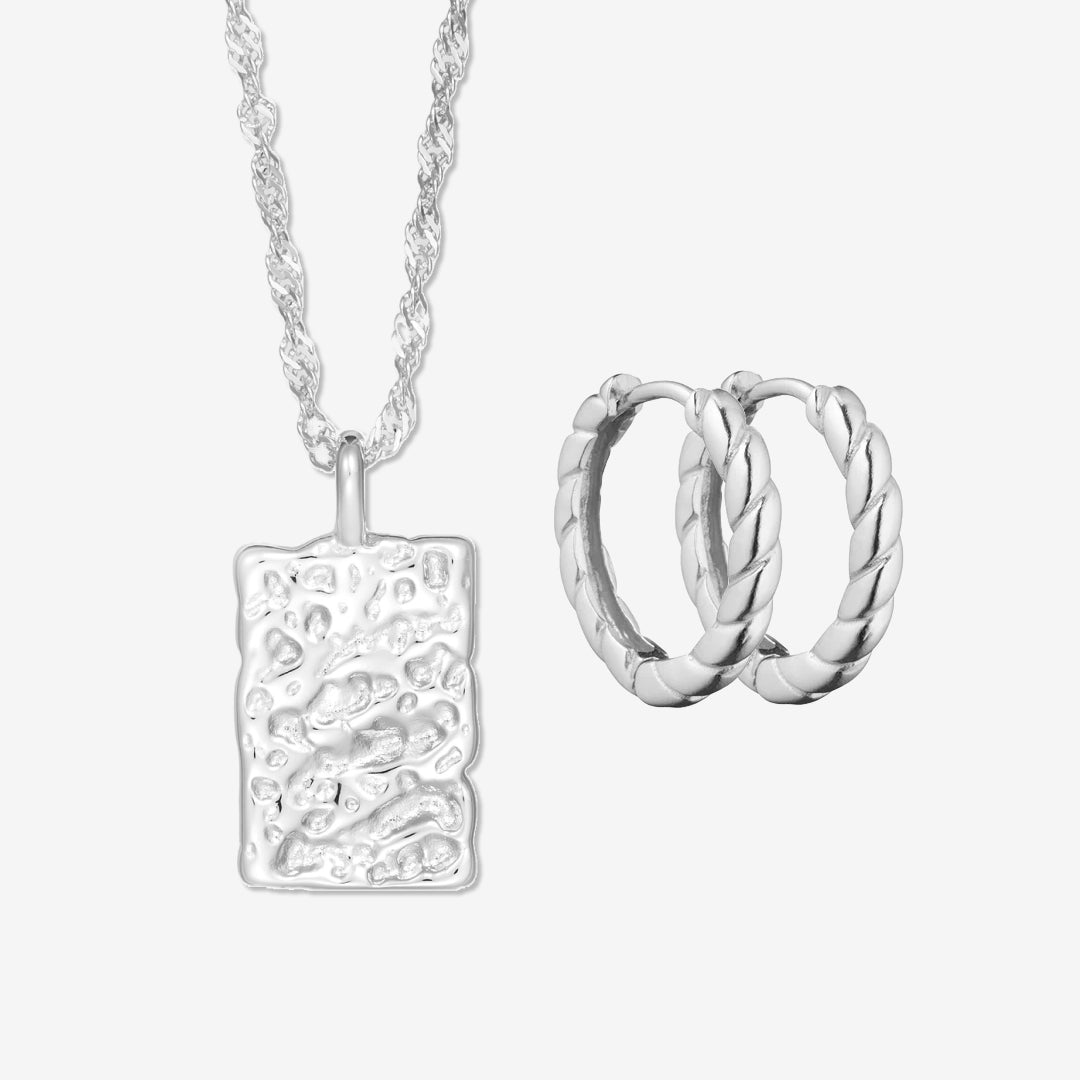 Hamret Twist Set: 1 oorbel & 1 ketting