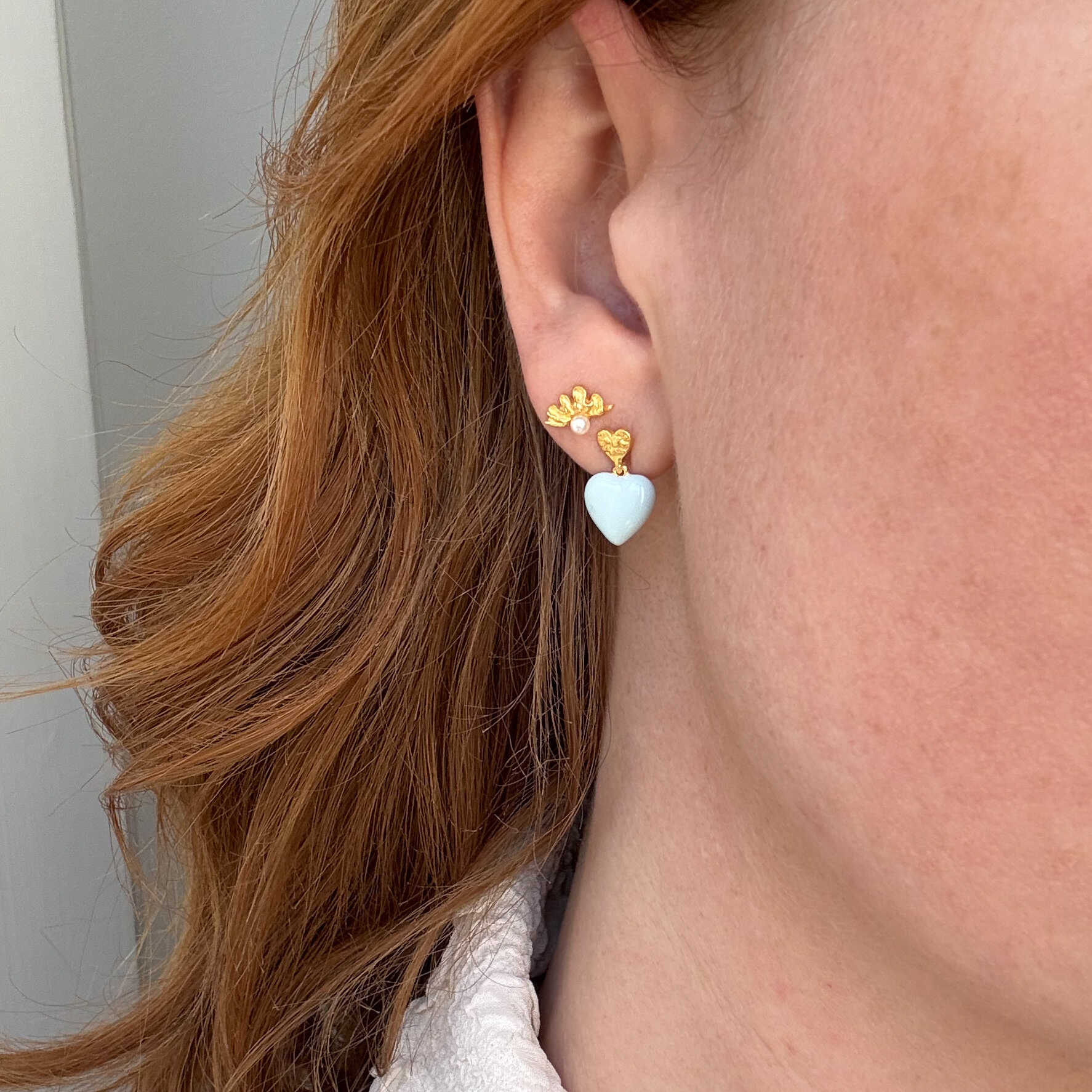 Blauw Hart Stud Verguld