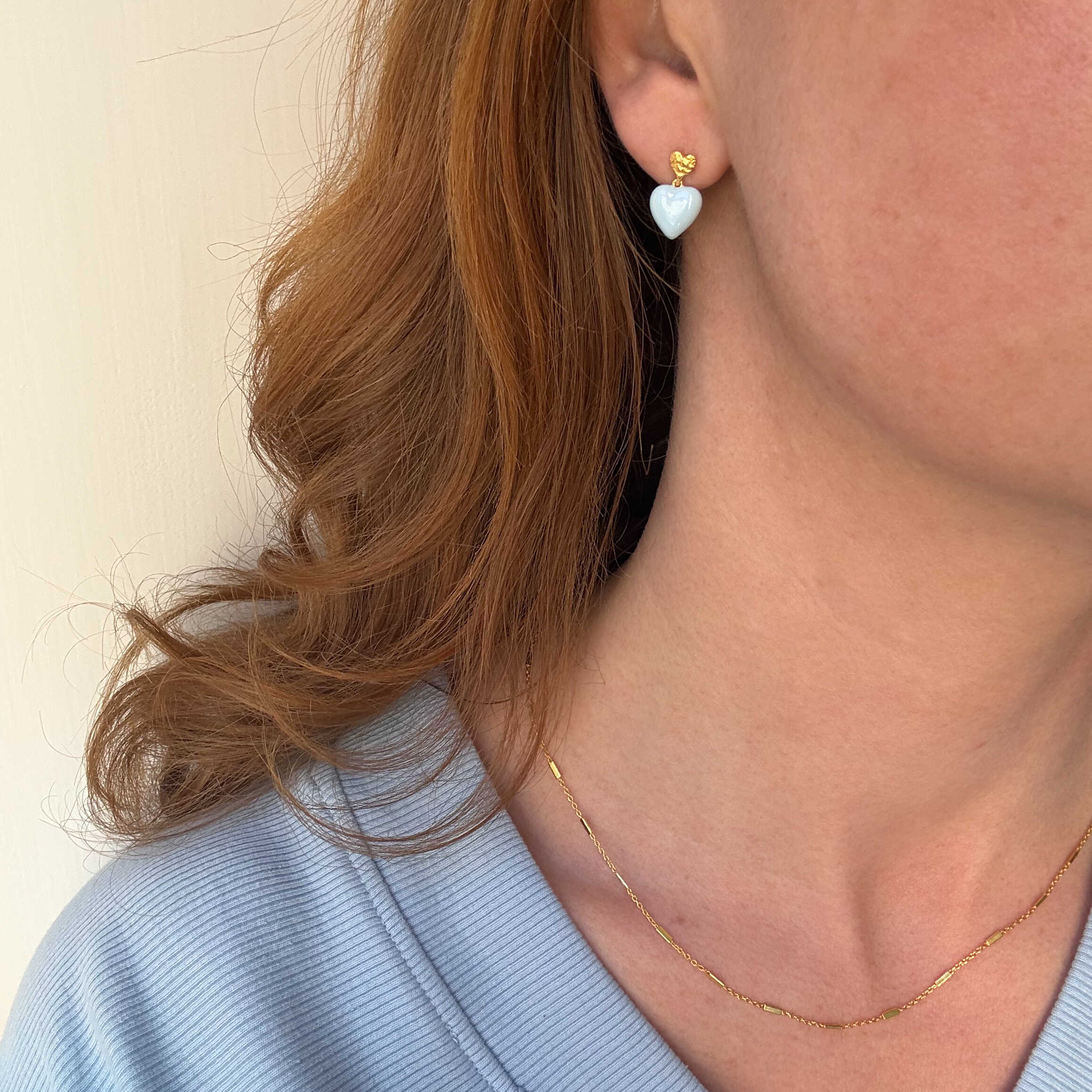 Blauw Hart Stud Verguld