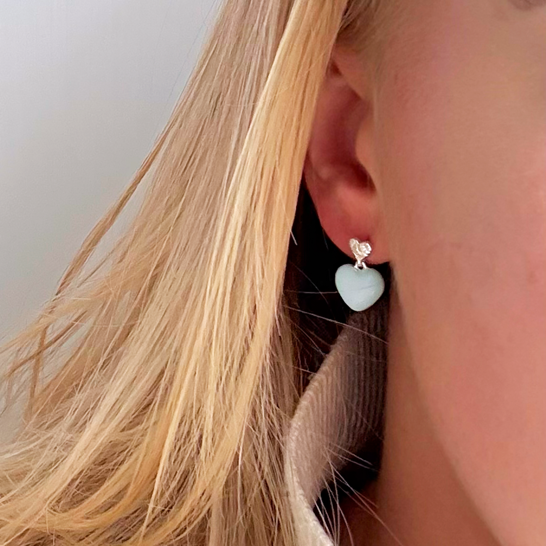Blauw Hart Stud Zilvergeplateerd