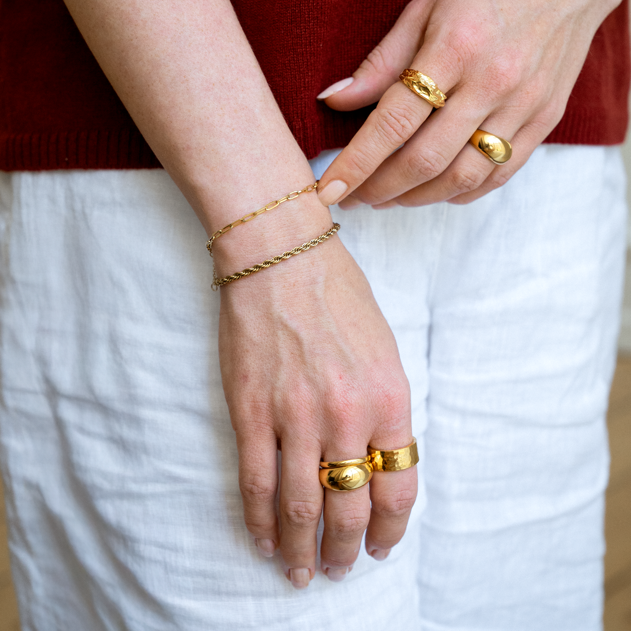 Gehamerd Chunky Ring Verguld met gravure